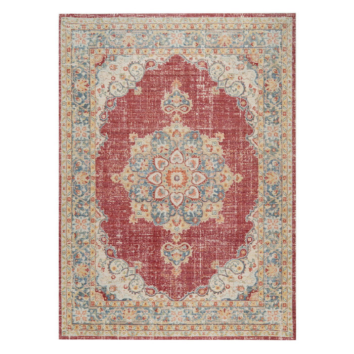 9' x 13' Medallion Power Loom Area Rug - Orange Red And Gold