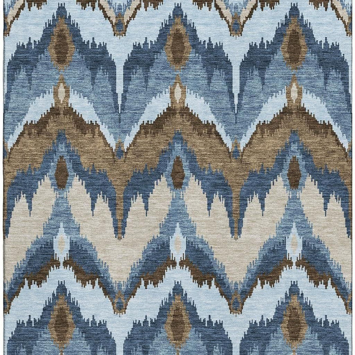 10' X 14' Ikat Washable Area Rug With UV Protection - Blue