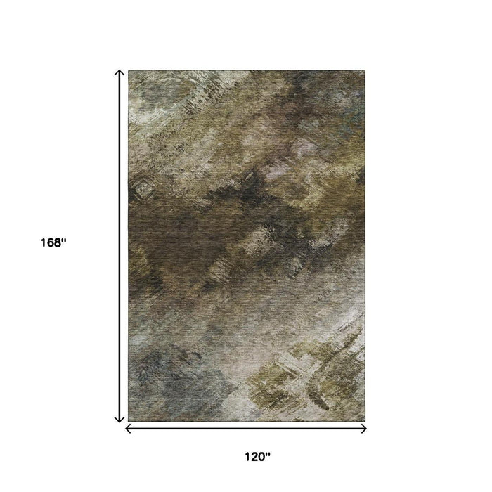 10' X 14' Abstract Washable Area Rug With UV Protection (650506) - Chocolate / Gray / Charcoal