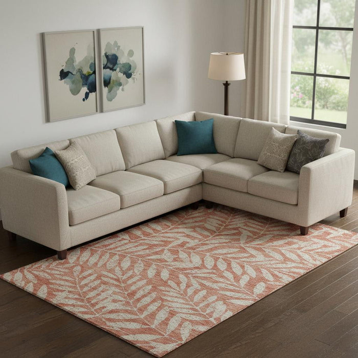 10' X 14' Floral Washable Area Rug With UV Protection (671492) - Salmon / Beige