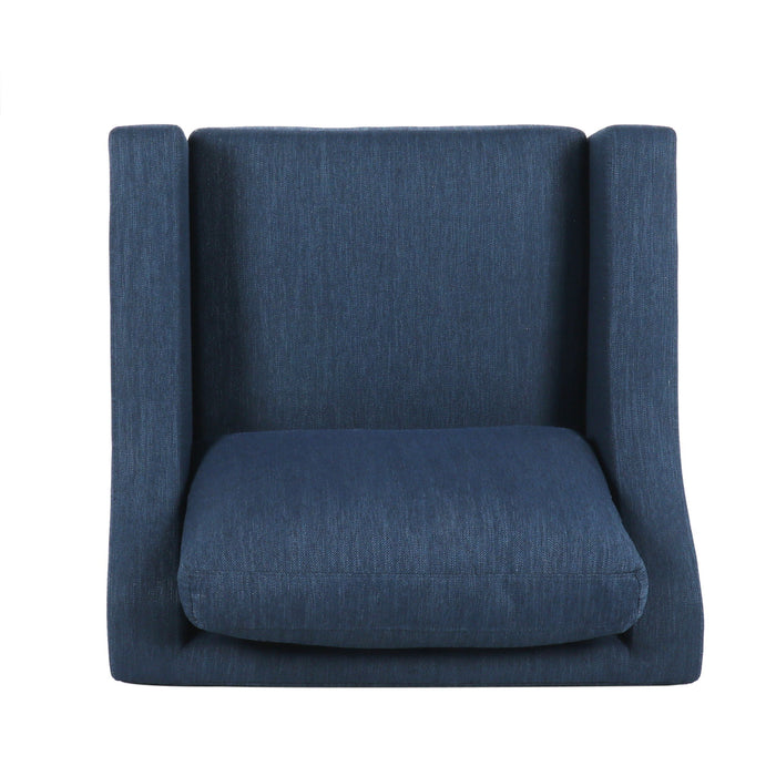 Fabric And Wood Arm Chair - Navy Blue / Black
