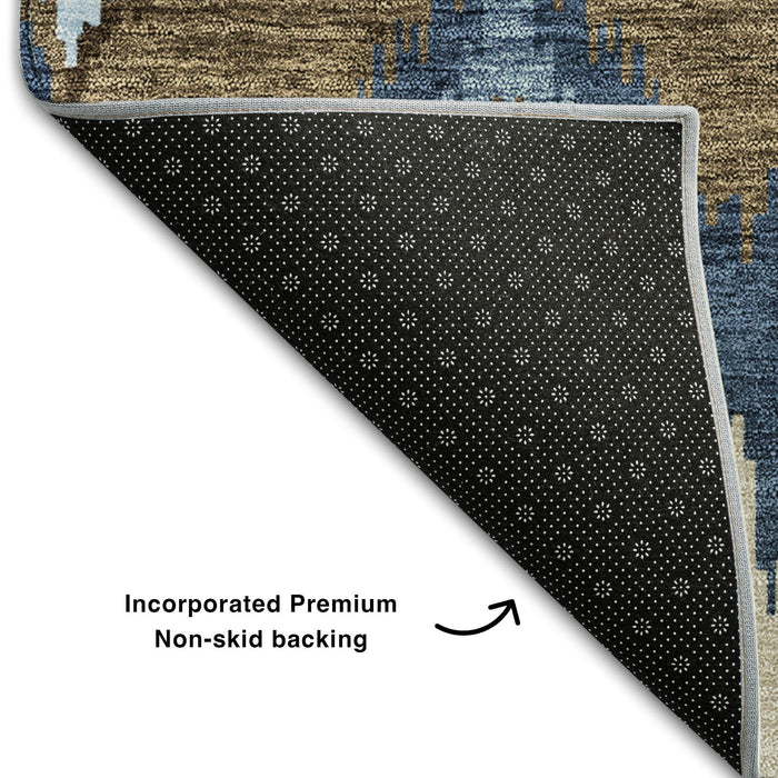 8' Ikat Washable Round Rug With UV Protection - Blue
