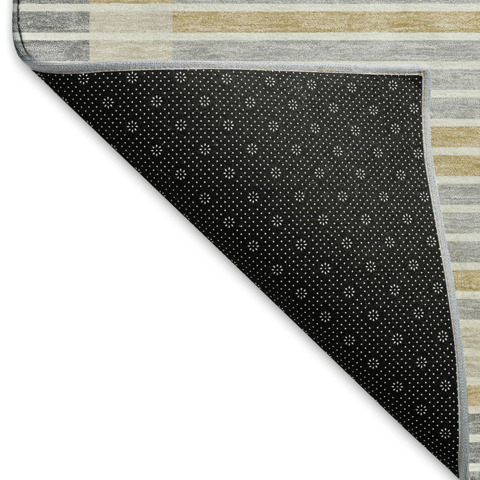 10' X 14' Striped Washable Area Rug With UV Protection (693468) - Gray / Gold / Silver