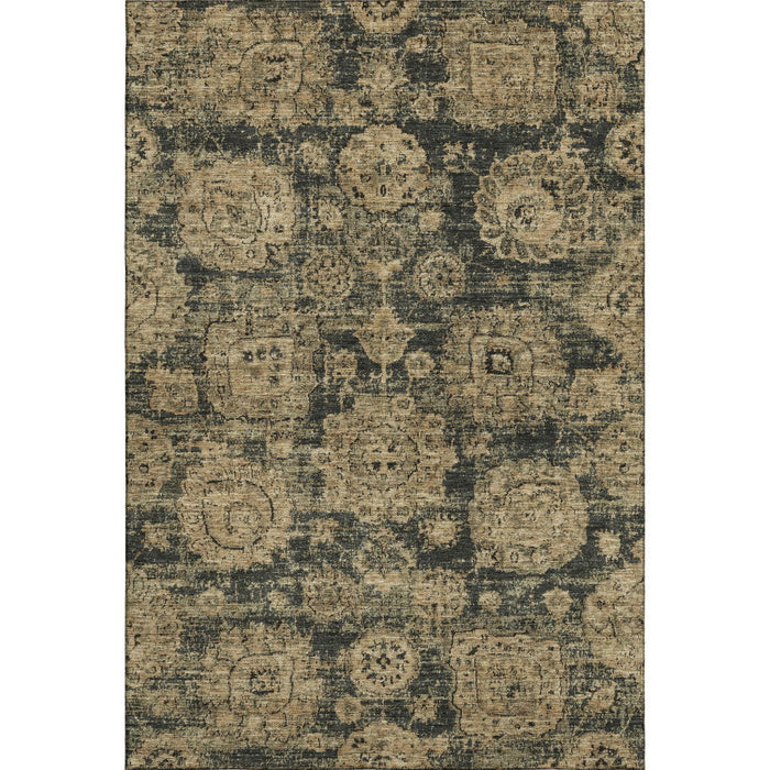 10' X 14' Floral Washable Area Rug With UV Protection (653194) - Charcoal / Brown