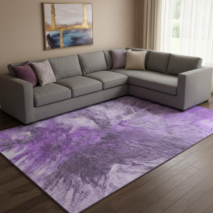 10' X 14' Abstract Washable Area Rug With UV Protection (653506) - Purple / Ivory / Gray