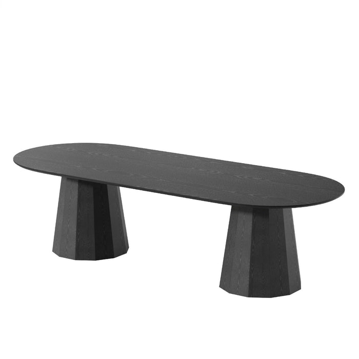 86'' Wooden Double Pedestal Base Oval Dining Table - Black