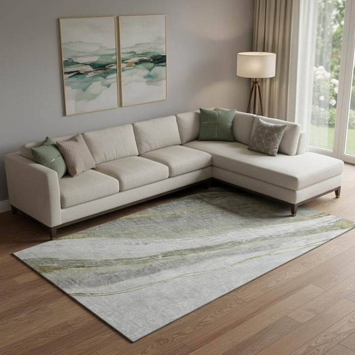 10' X 14' Abstract Washable Area Rug With UV Protection (715495) - Pewter / Gray