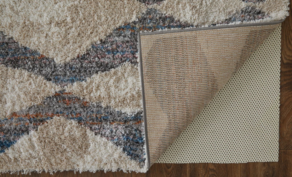 8' x 10' Chevron Power Loom Stain Resistant Area Rug - Tan Ivory And Blue