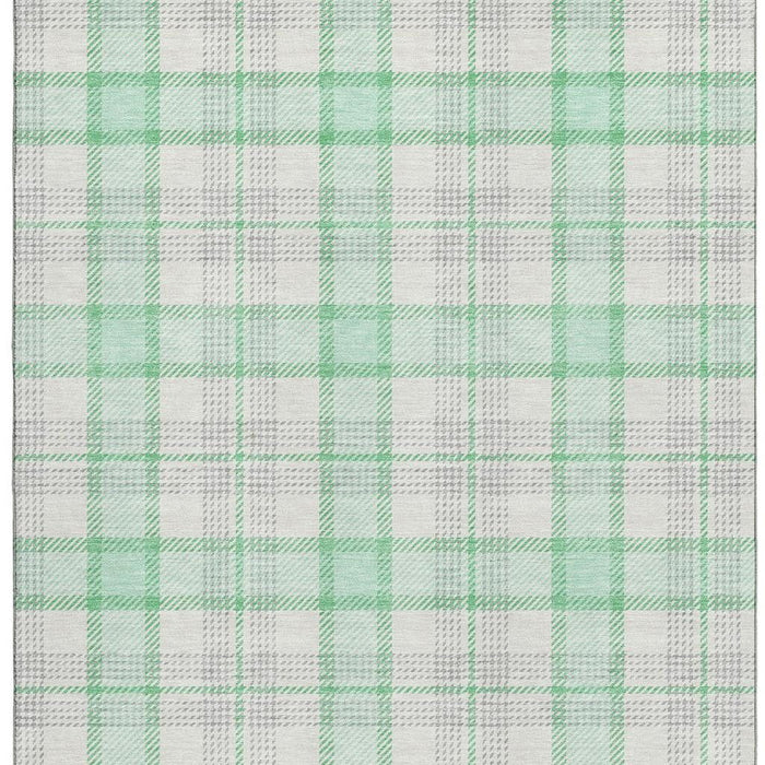 10' X 14' Plaid Washable Area Rug With UV Protection (682511) - Aqua / Ivory / Green