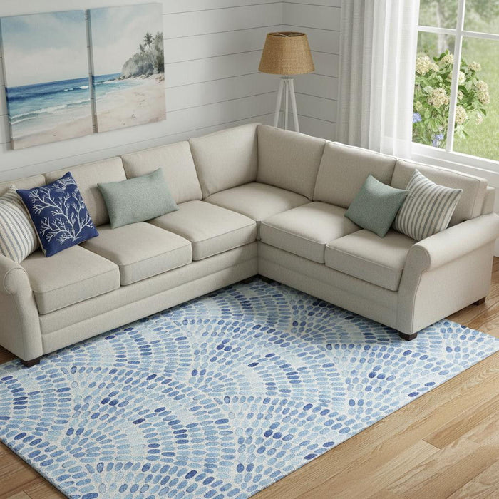 10' X 14' Geometric Washable Area Rug With UV Protection (645858) - Blue / Ivory