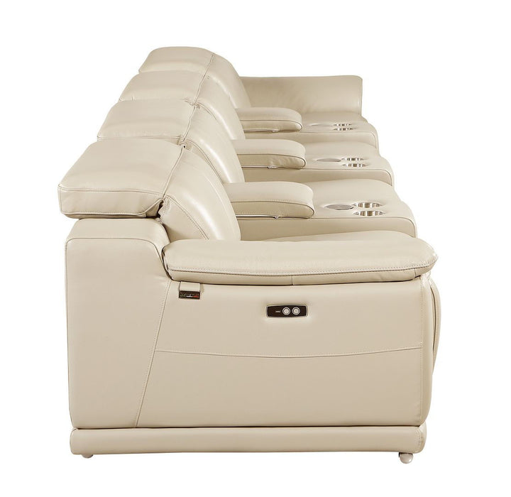 Italian Leather Reclining Metal USB Sofa (720411) - Beige
