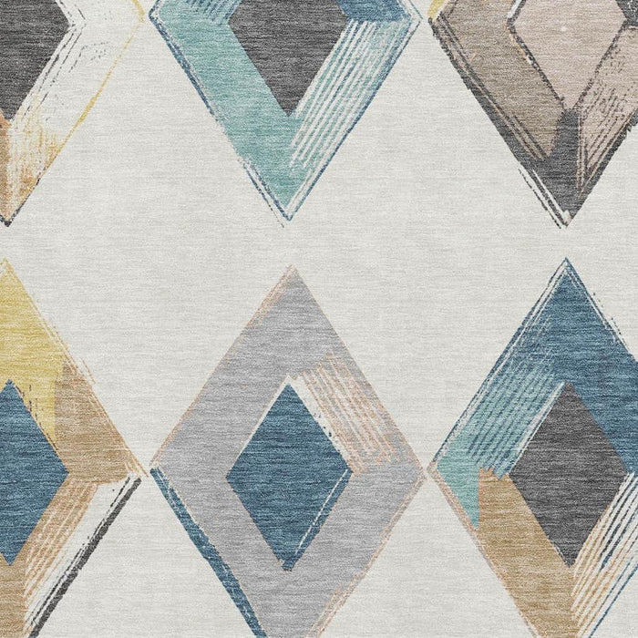 10' X 14' Geometric Washable Area Rug With UV Protection (710699) - Ivory / Blue / Gold