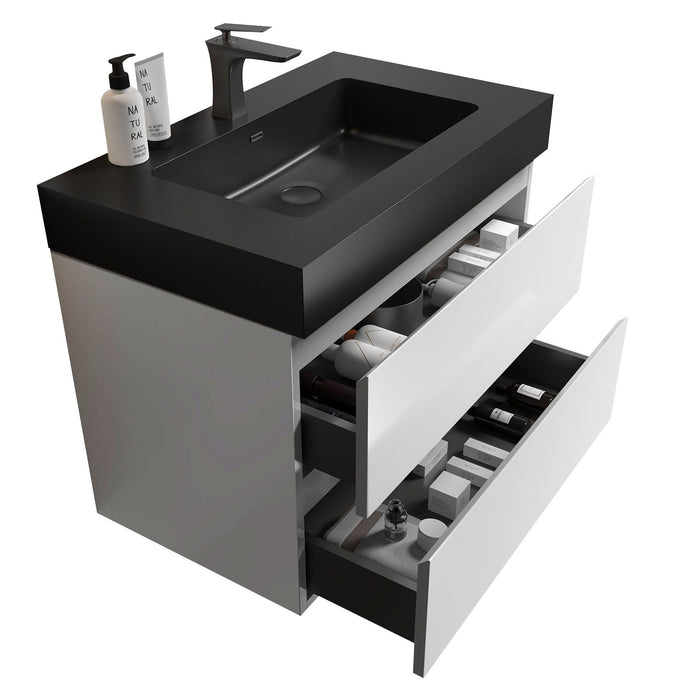Giga Alice wall-mounted bathroom vanity with large storage, one-piece sink basin, modern design, without drain or faucet.