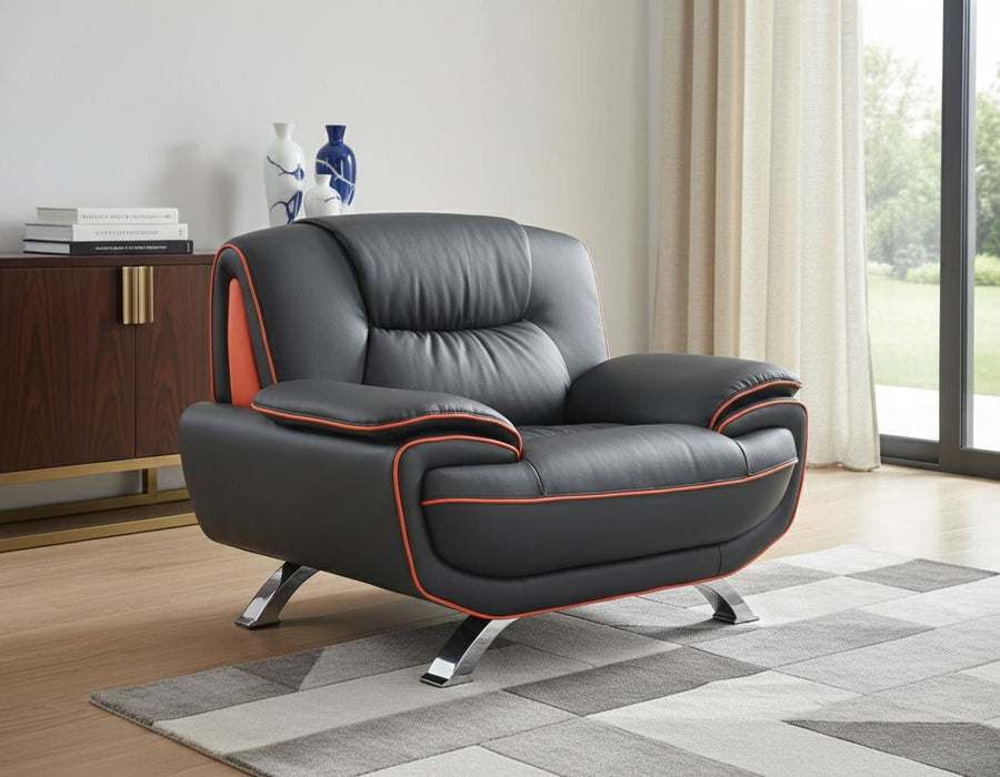 47" Leather Match Arm Chair - Black And Silver
