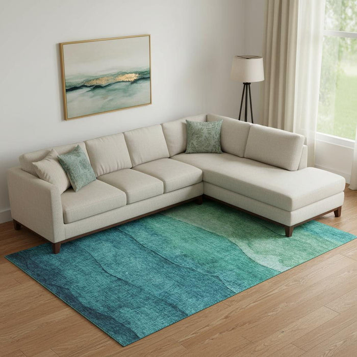 10' X 14' Striped Washable Area Rug With UV Protection (697596) - Teal / Green