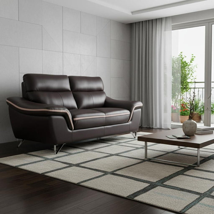 Love Seat Faux Leather - Silver / Brown
