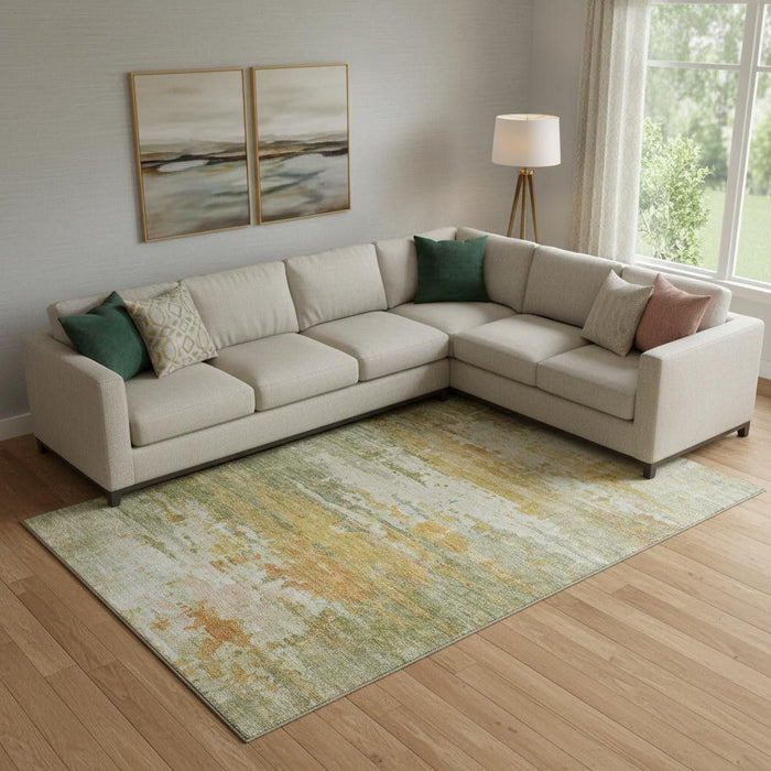 10' X 14' Abstract Washable Area Rug With UV Protection (715405) - Sage / Ivory