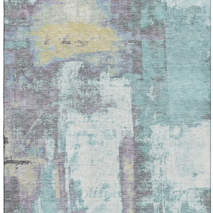 10' X 14' Abstract Washable Area Rug With UV Protection (710118) - Teal / Ivory / Purple