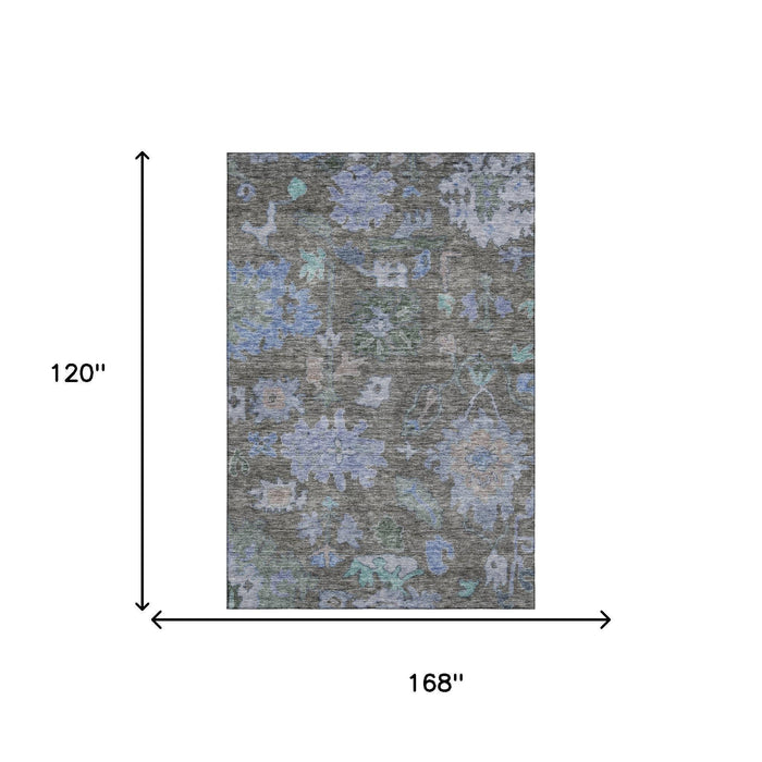 10' X 14' Floral Washable Area Rug With UV Protection (684528) - Taupe / Blue / Brown