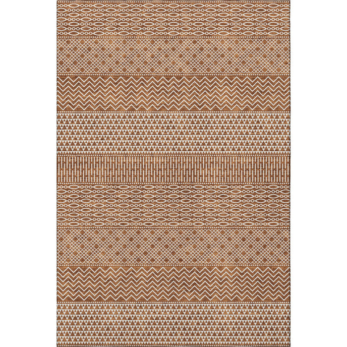 10' X 14' Striped Washable Area Rug With UV Protection (674814) - Rust / Ivory