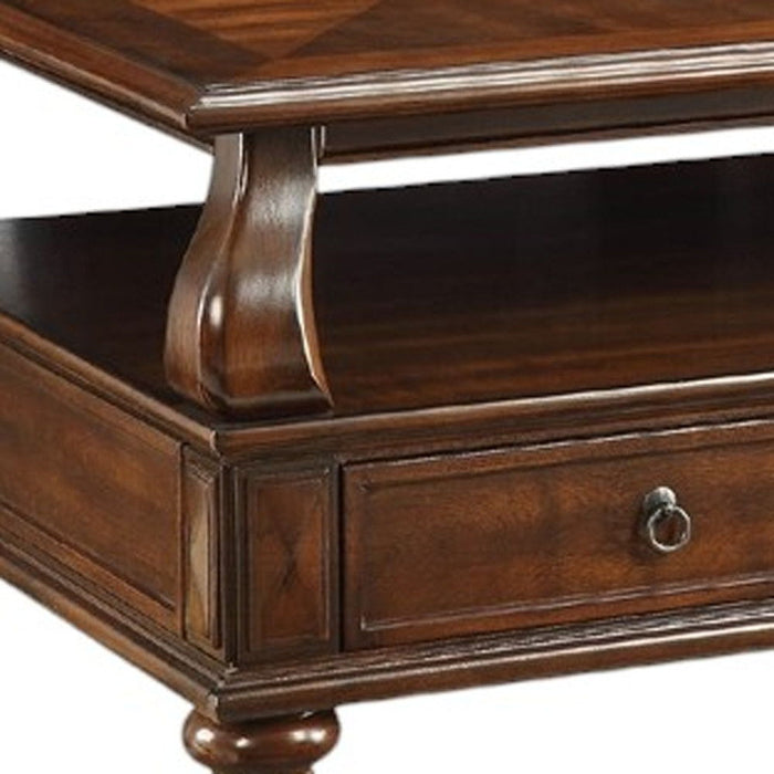 Solid Wood Coffee Table With Two Drawers And Shelf - Dark Brown