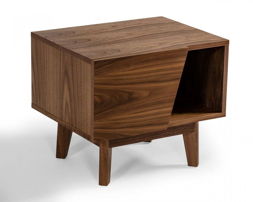 Mid Century Nightstand With One Drawer And One Shelf - Walnut Light Brown