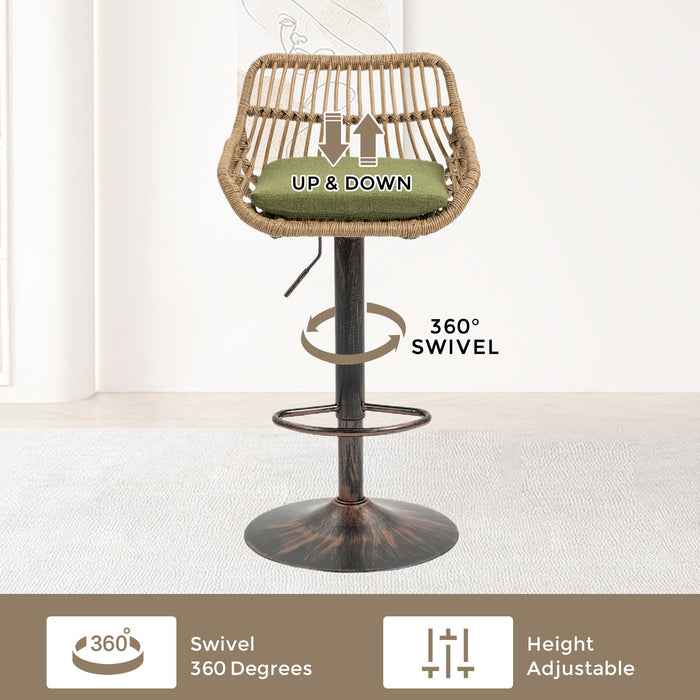 Set of two Giga modern swivel bar stools with adjustable height and footrest, featuring sleek seats and chrome bases.