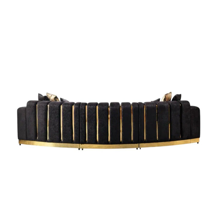 Velvet Curved Three Piece Sectional With Toss Pillows - Black