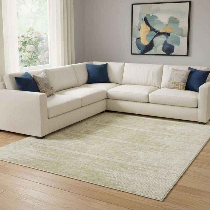 10' X 14' Abstract Washable Area Rug With UV Protection (653671) - Beige / Ivory