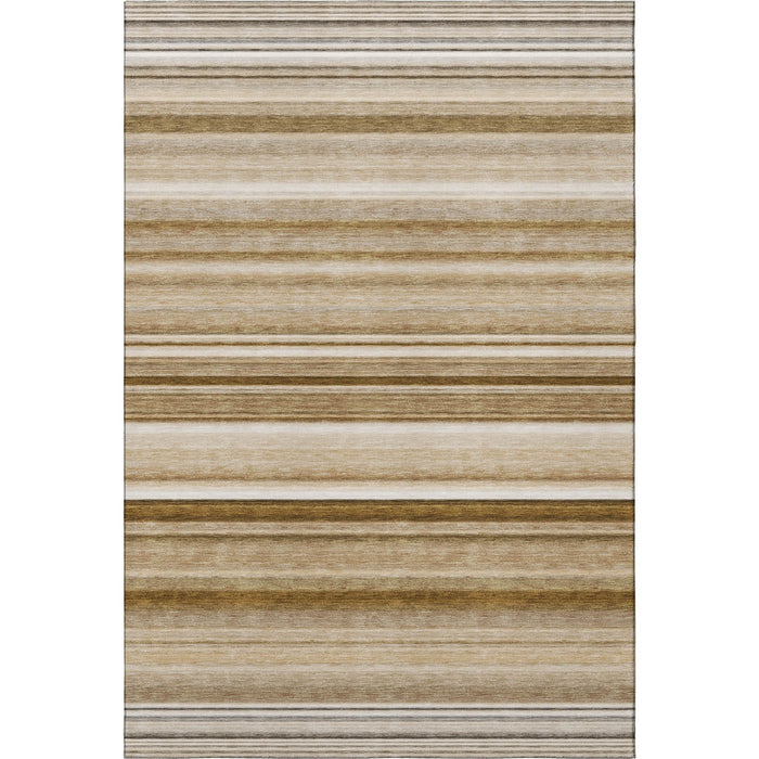 10' X 14' Striped Washable Area Rug With UV Protection (647704) - Chocolate / Ivory