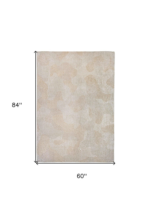 6' x 8' Abstract Non Skid Area Rug - Beige And White