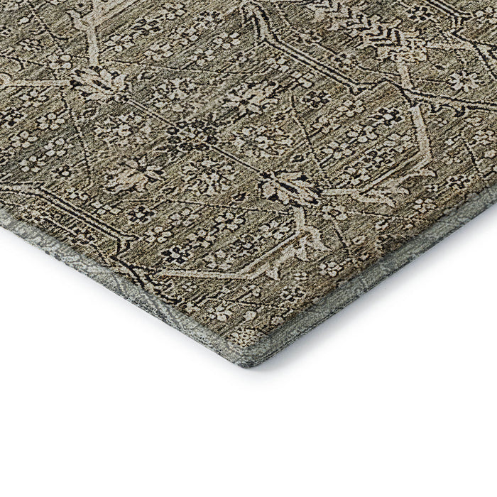 10' X 14' Floral Washable Area Rug With UV Protection (691740) - Khaki / Beige / Gray