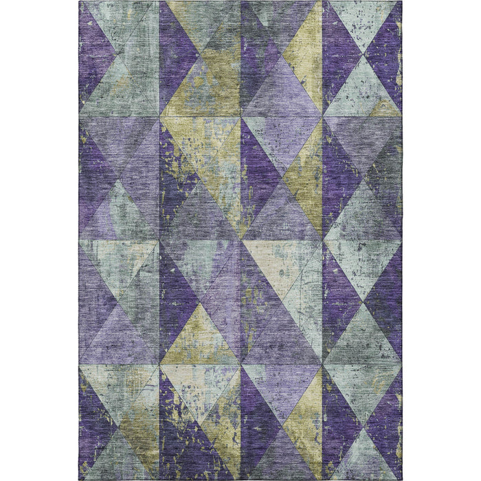 10' X 14' Geometric Washable Area Rug With UV Protection (699076) - Eggplant / Gold / Ivory