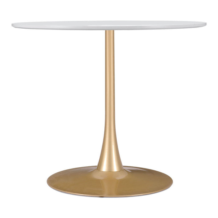 35" Rounded Steel Pedestal Base Dining Table - Gold / White