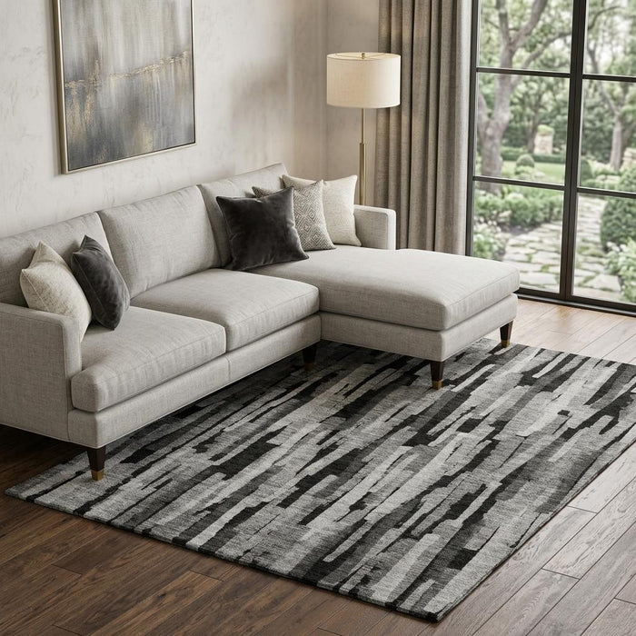10' X 14' Striped Washable Area Rug With UV Protection (683788) - Gray / Silver