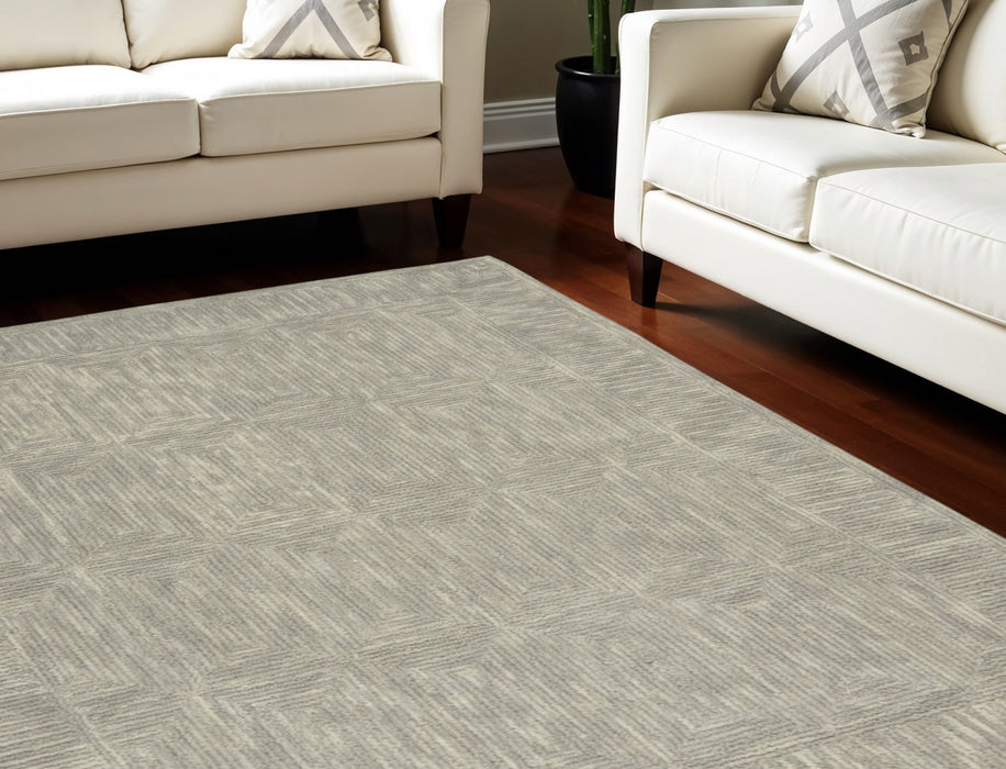 8' X 10' Wool Geometric Area Rug - Gray And Ivory