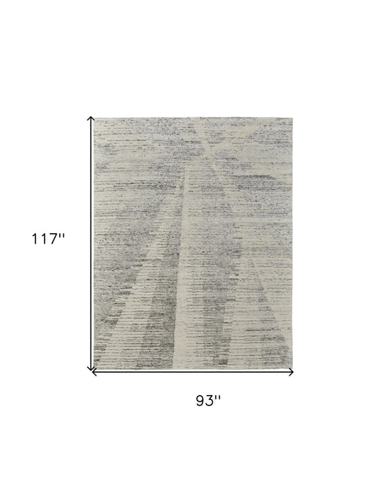 8' x 10' Abstract Hand Knotted Worn Faded Area Rug - Ivory And Gray