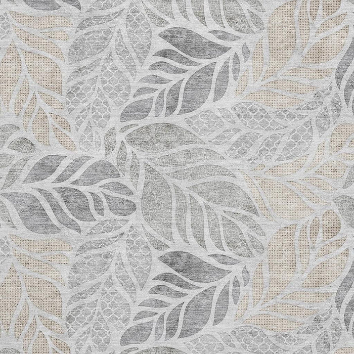 8' X 10' Tropical Botanical Distressed Washable Area Rug With UV Protection (646323) - Light Gray / Taupe / Charcoal