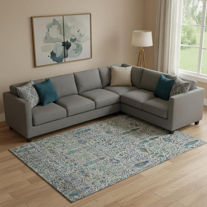 10' X 14' Floral Vines Washable Area Rug With UV Protection (716599) - Brown / Teal
