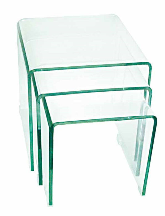 Clear Glass Solid Nested Coffee Tables (Set of 3) - Pearl Silver