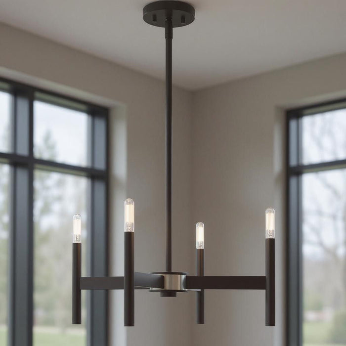 20" Four Light Dimmable Chandelier With Shades - Bronze