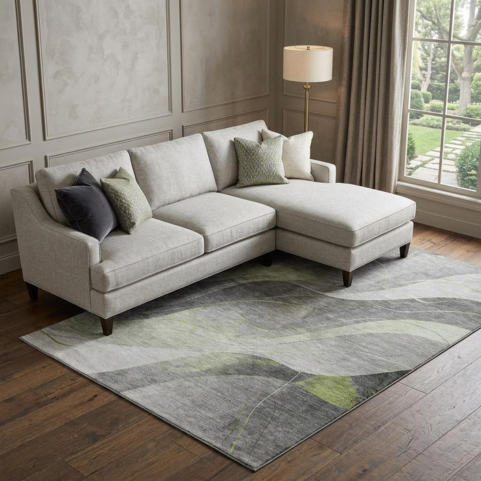 10' X 14' Abstract Washable Area Rug With UV Protection (696590) - Artichoke Green / Gray / Silver