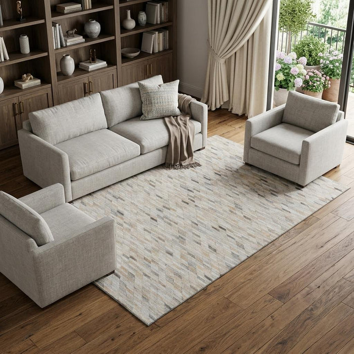 10' X 14' Geometric Washable Area Rug With UV Protection (696398) - Linen / Gray / Ivory