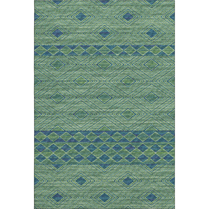 10' X 14' Geometric Washable Area Rug With UV Protection (644766) - Green / Navy Blue