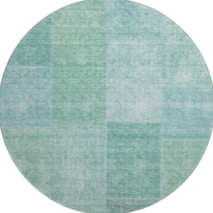 8' Patchwork Washable Round Rug With UV Protection (655237) - Teal / Ivory