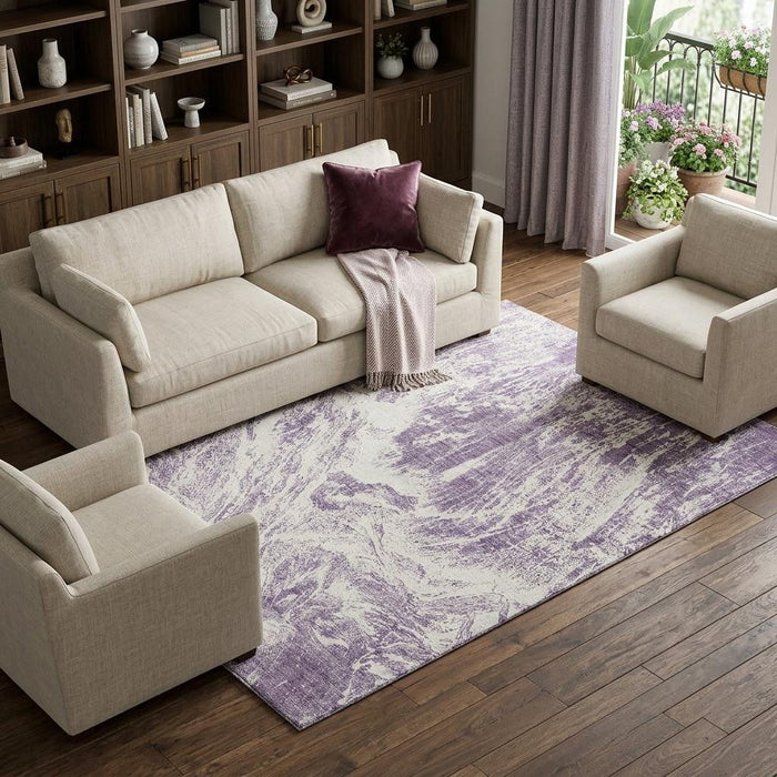 10' X 14' Abstract Washable Area Rug With UV Protection (676794) - Purple / Ivory