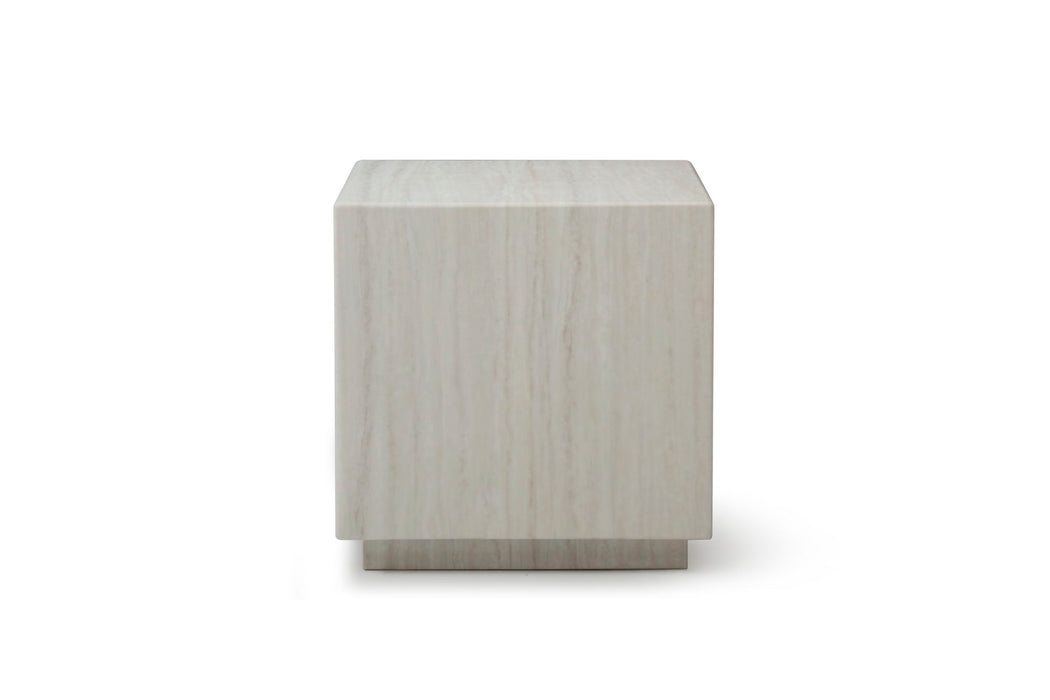 Marble Square Block End Table - Beige