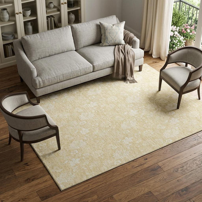 10' X 14' Floral Washable Area Rug With UV Protection (655992) - Amber / Ivory