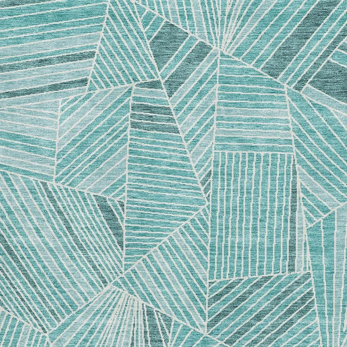 10' X 14' Geometric Washable Area Rug With UV Protection (672797) - Teal / Ivory