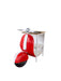 Red and off-white novelty scooter accent cabinet with two open shelves, designed by HomeRoots for stylish storage.